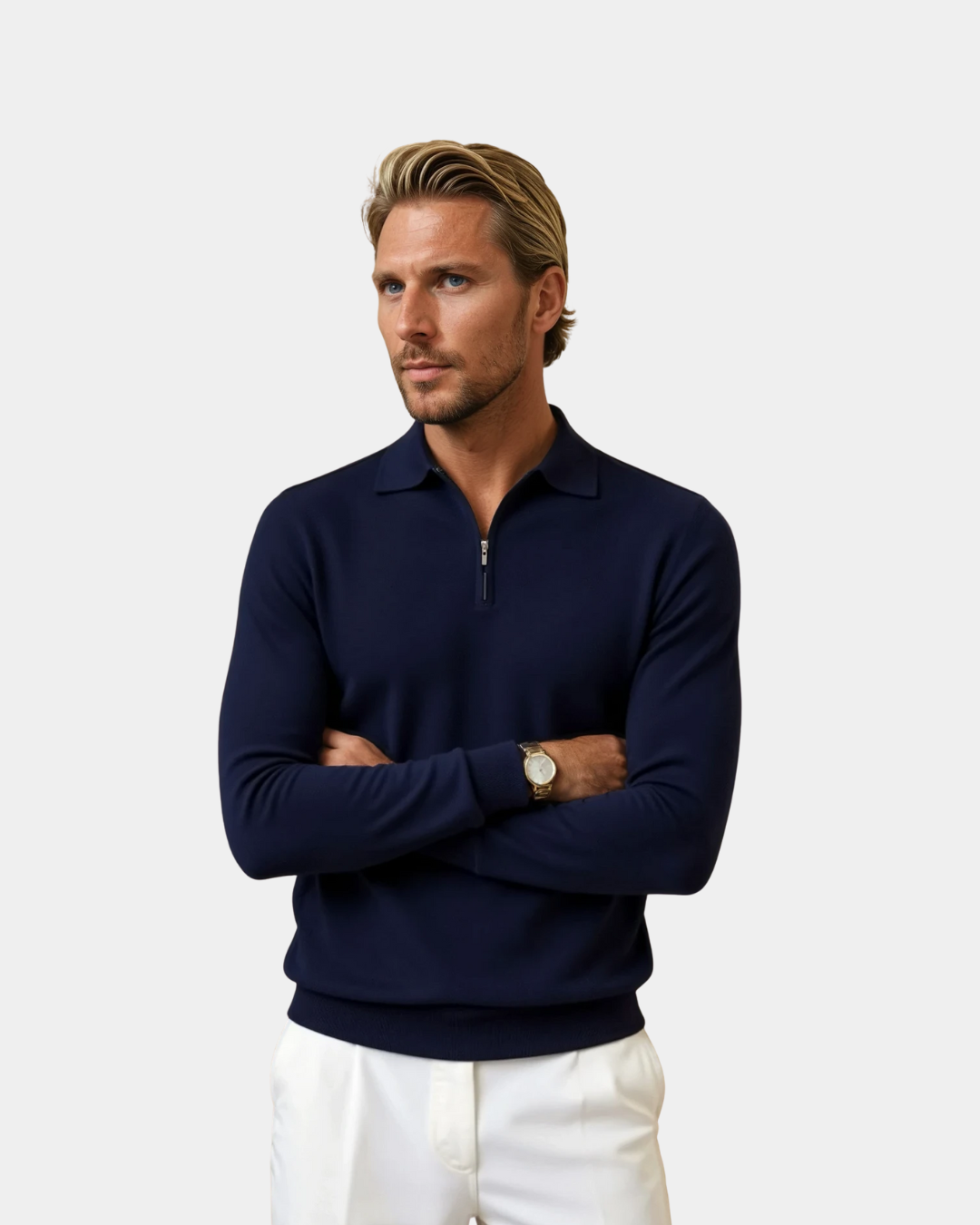 Navy Luxury Knitted Polo with Quarter Zip