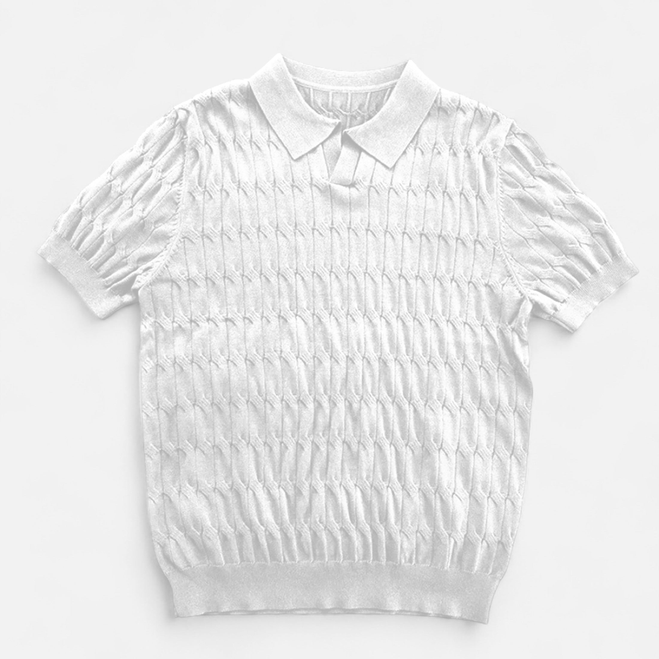 Dorevelle | Men’s Knitted Polo Shirt – Jacquard V-Neck Elegance