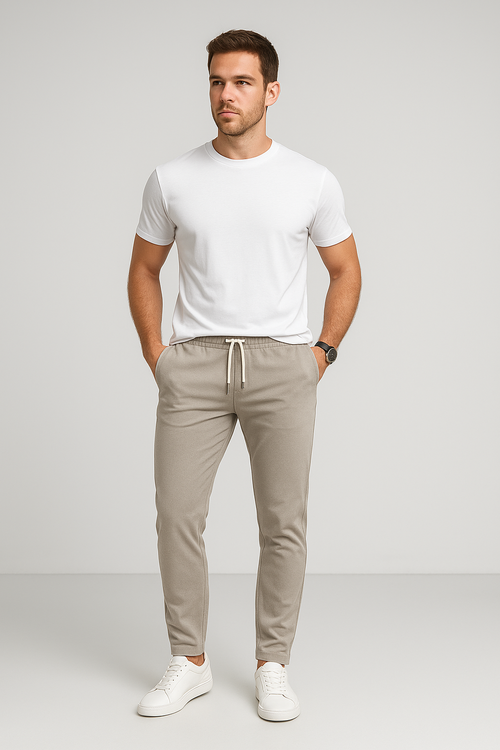 Slim Fit Refined Trousers with Drawstring for Men – Casual Stretch Trousers