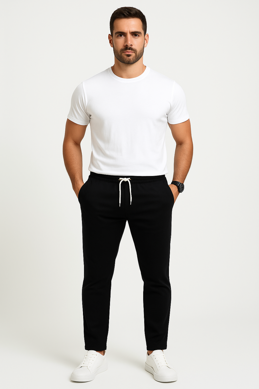 Slim Fit Refined Trousers with Drawstring for Men – Casual Stretch Trousers