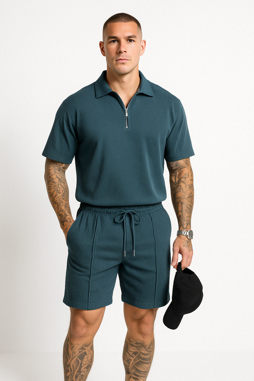 Heren Polo & Shorts Co-ord Set | Stretchstof met Half-Zip | Smart Athleisure Look