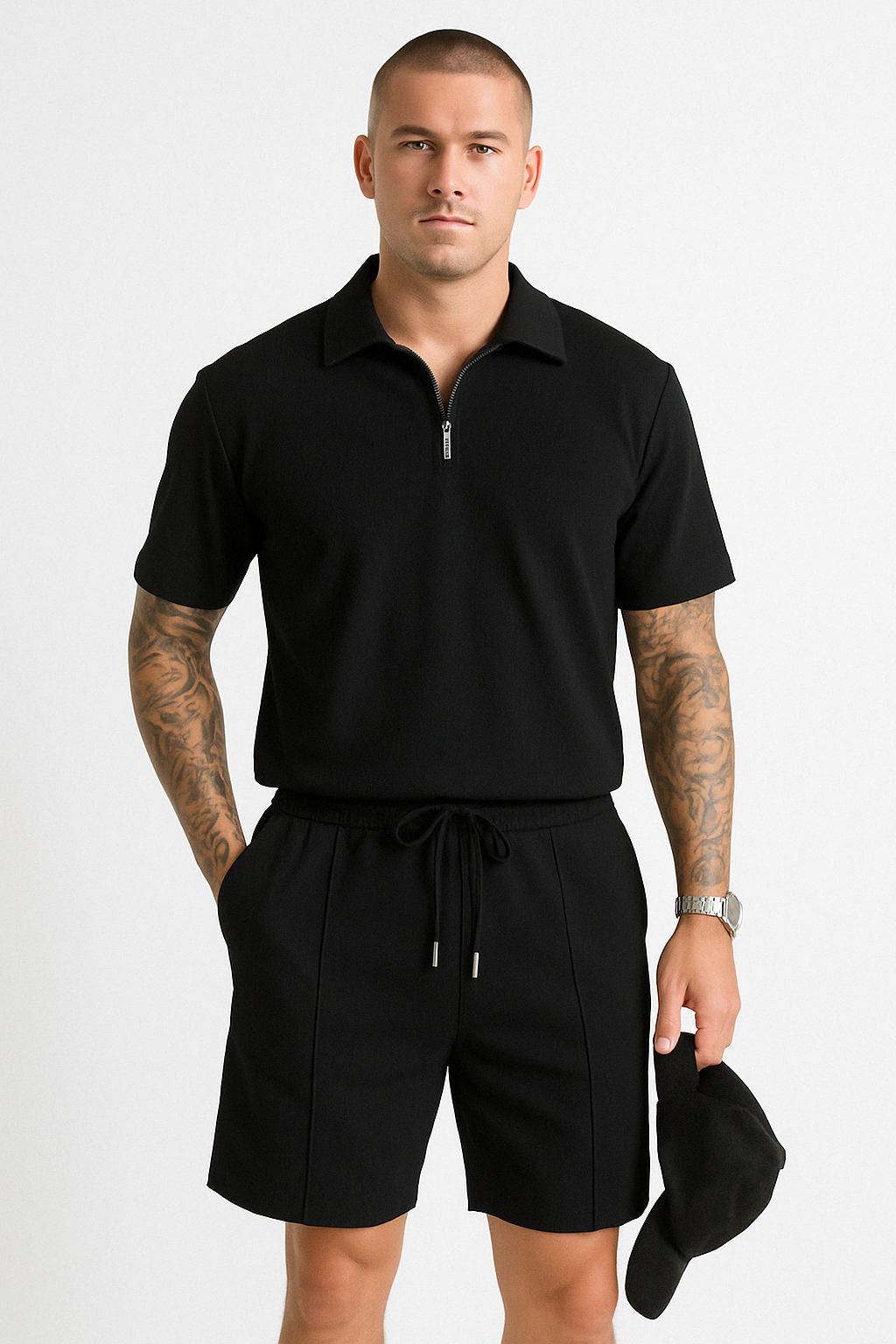 Heren Polo & Shorts Co-ord Set | Stretchstof met Half-Zip | Smart Athleisure Look