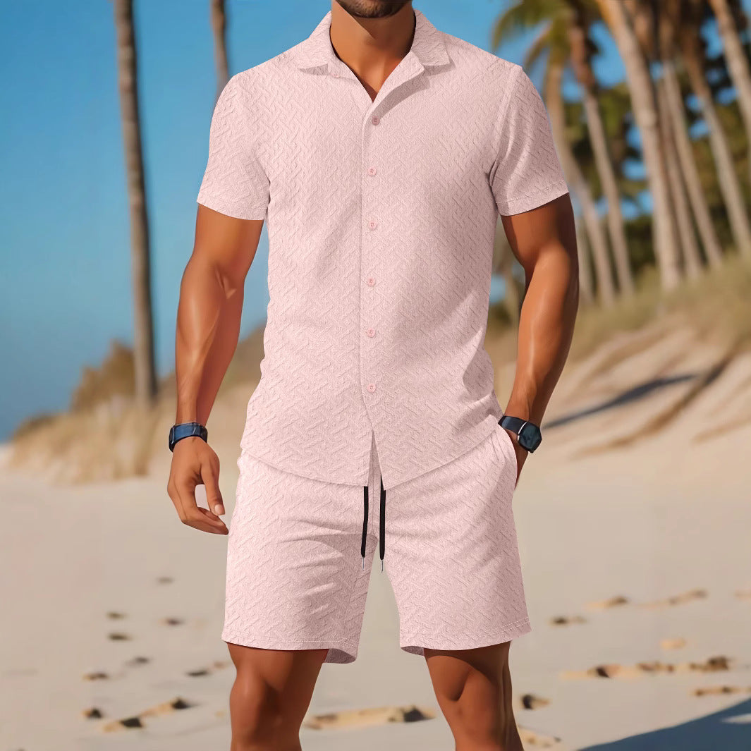 Zomerse Co-ord Set voor Heren | Stretch Polo & Shorts | Effen Kleur met Subtiele Textuur