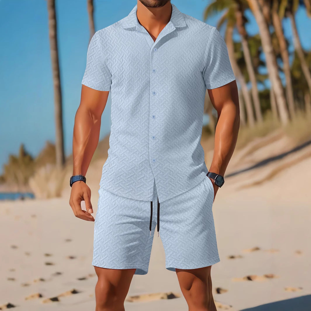 Zomerse Co-ord Set voor Heren | Stretch Polo & Shorts | Effen Kleur met Subtiele Textuur