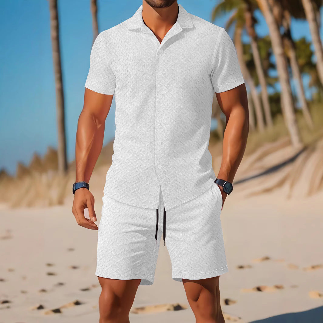 Zomerse Co-ord Set voor Heren | Stretch Polo & Shorts | Effen Kleur met Subtiele Textuur