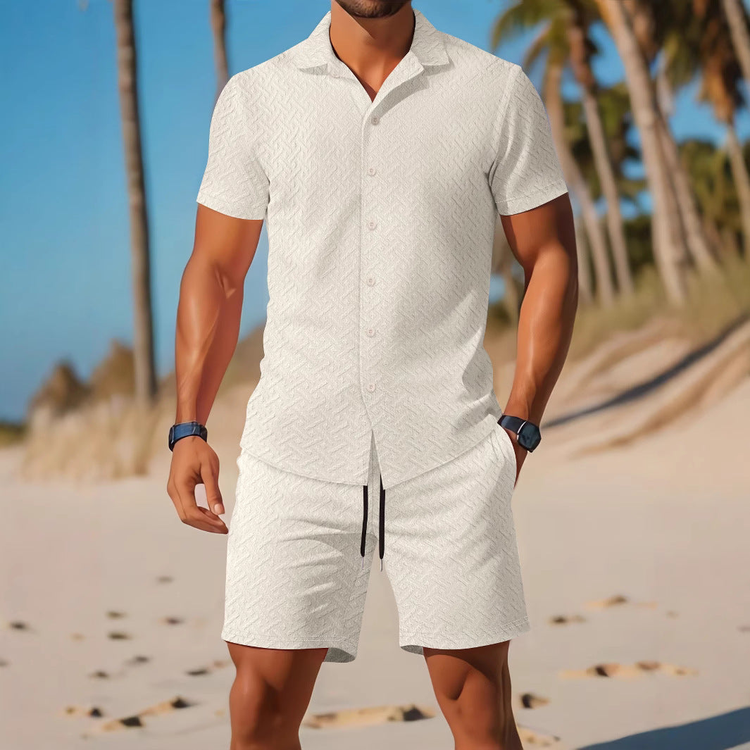 Zomerse Co-ord Set voor Heren | Stretch Polo & Shorts | Effen Kleur met Subtiele Textuur