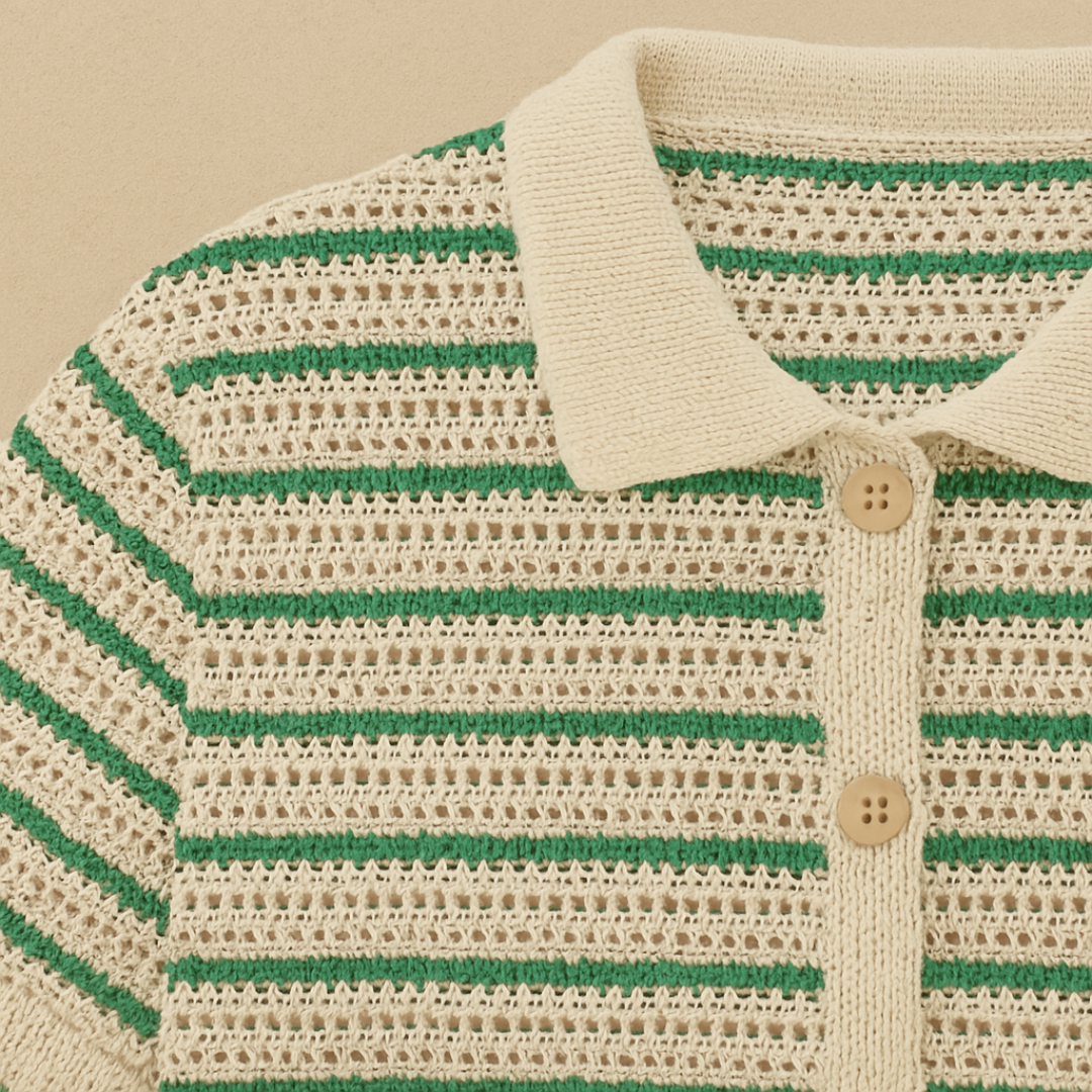 Nurozis | Retro Crochet Short-Sleeve Polo